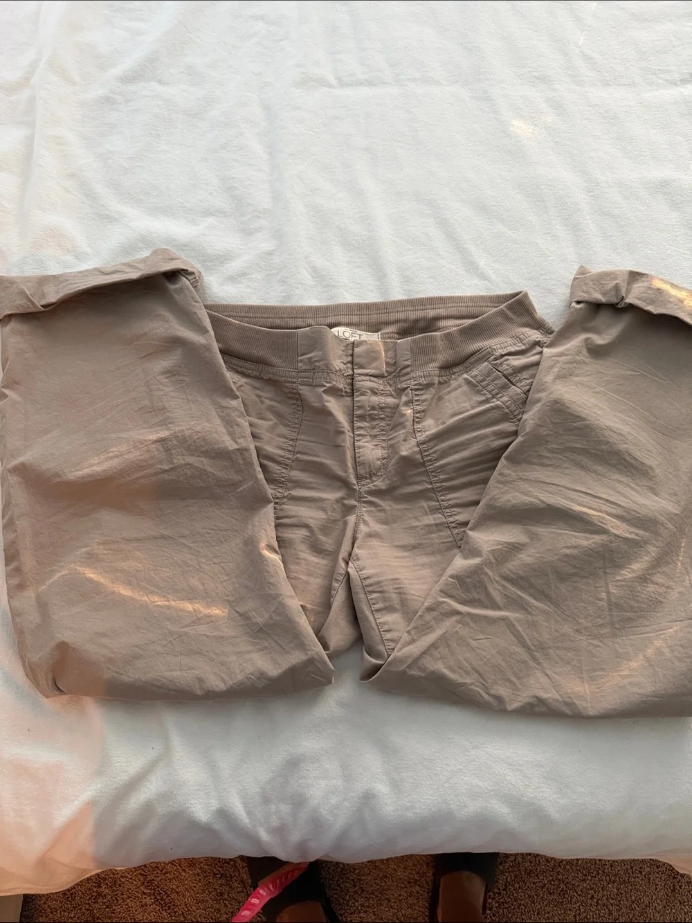 LOFT Neutral Taupe Pull-On Utility Pants. Low Rise - Picture 2 of 4